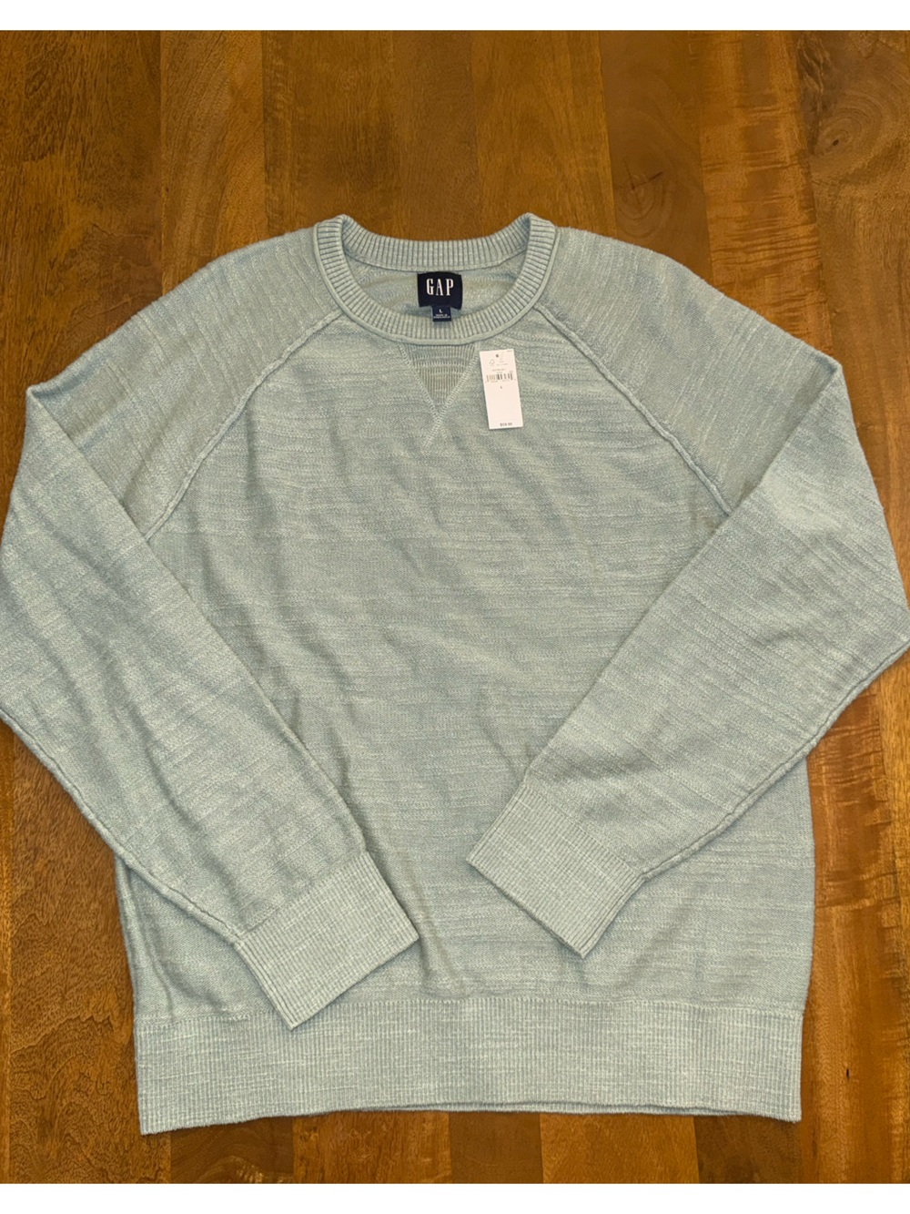 GAP Men's Light Blue-Green Crewneck Sweater